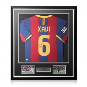 Xavi Hernandez Signed Barcelona 2010-11 Football Shirt. Deluxe Frame