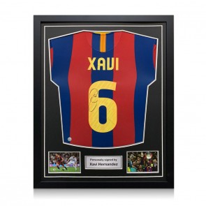 Xavi Hernandez Signed Barcelona 2010-11 Football Shirt. Standard Frame