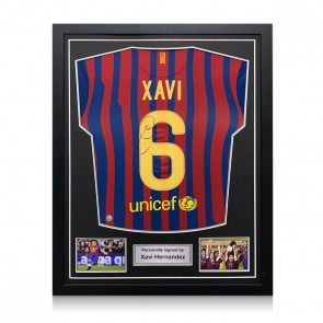 Xavi Hernandez Signed Barcelona 2011-12 Football Shirt. Standard Frame