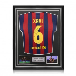 Xavi Hernandez Signed Barcelona 2013-14 Football Shirt. Superior Frame
