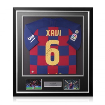Xavi Hernandez Signed Barcelona 2019-20 Football Shirt. Deluxe Frame