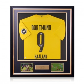 Erling Haaland Signed Borussia Dortmund 2020-21 Football Shirt. Deluxe Frame