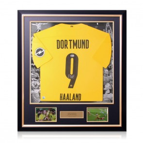 Erling Haaland Signed Borussia Dortmund 2020-21 Football Shirt. Luxury Frame