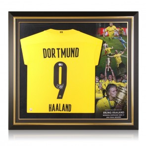 Erling Haaland Signed Borussia Dortmund 2020-21 Football Shirt. Premium Frame