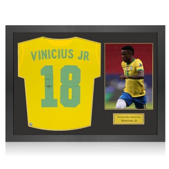 Vinicius Junior Signed Brazil 2020-21 Football Shirt. Icon Frame