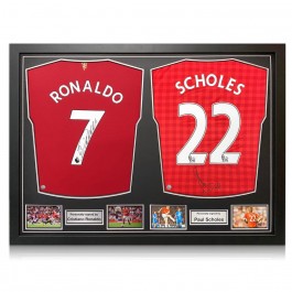 Cristiano Ronaldo And Paul Scholes Signed Manchester United Shirts. Dual Frame