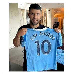Sergio Aguero Signed 2020-21 Manchester City Football Shirt (Silver)