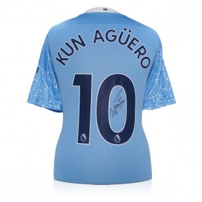 Sergio Aguero Signed 2020-21 Manchester City Football Shirt