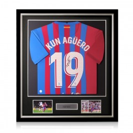 Sergio Aguero Signed Barcelona 2021-22 Football Shirt. Deluxe Frame