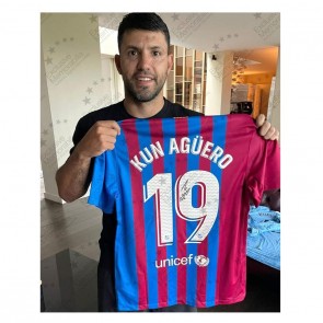 Sergio Aguero Signed Barcelona 2021-22 Football Shirt. Superior Frame