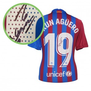 Sergio Aguero Signed Barcelona 2021-22 Football Shirt. Damaged B