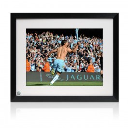 Sergio Aguero Signed Manchester City Photo: 93:20. Framed