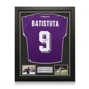 Gabriel Batistuta Signed Fiorentina Player Issue Football Shirt. Standard Frame