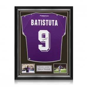 Gabriel Batistuta Signed Fiorentina Player Issue Football Shirt. Superior Frame