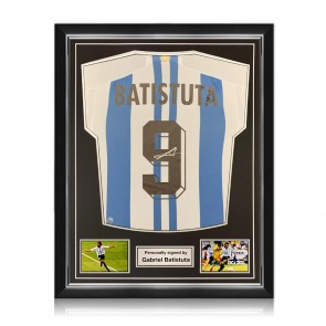 Gabriel Batistuta Signed Argentina Football Shirt. Superior Frame