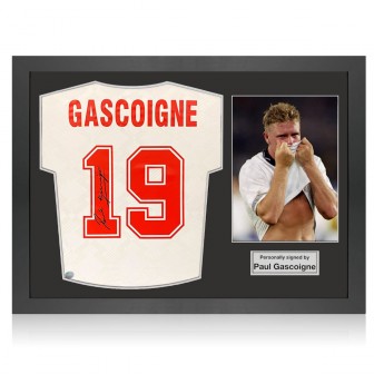 Paul Gascoigne Signed England 1990 Football Shirt. Icon Frame
