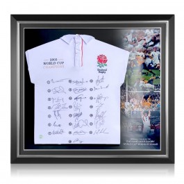 England Rugby 2003 World Cup Winners Squad Signed Shirt. Premium Frame