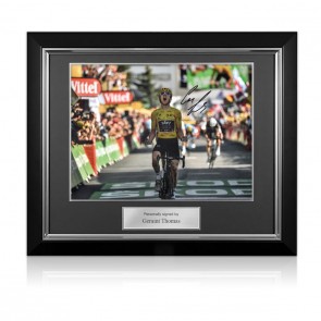 Geraint Thomas Signed 2018 Tour de France Photo: Alpe D'Huez Finish Line. Deluxe Frame