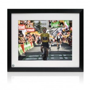 Geraint Thomas Signed 2018 Tour de France Photo: Alpe D'Huez Finish Line. Framed