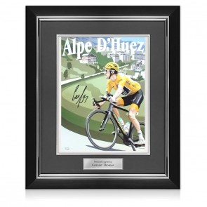 Geraint Thomas Signed Cycling Fine Art Print: Alpe D'Huez. Deluxe Frame