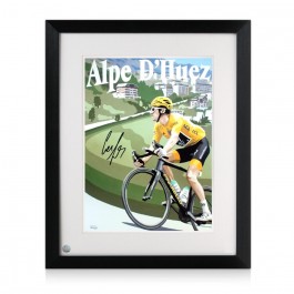 Geraint Thomas Signed Cycling Fine Art Print: Alpe D'Huez. Framed