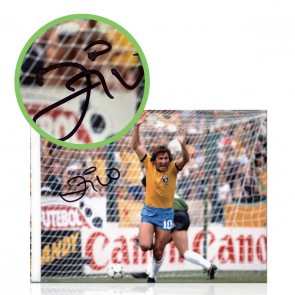 Zico Signed Brazil Football Photo: 1982 Goal. Damaged C