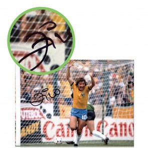 Zico Signed Brazil Football Photo: 1982 Goal. Damaged E