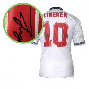 Gary Lineker Signed England 1990 Football Shirt. Damaged B