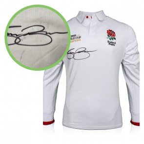 Jason Robinson Signed England Rugby Shirt. World Cup Champions Embroidery. Damaged A