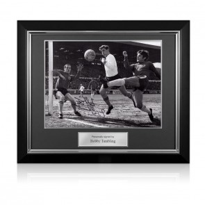 Bobby Tambling Signed Chelsea Football Photo: 1969 Shot At Goal. Deluxe Frame