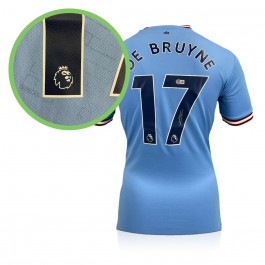 Kevin De Bruyne Signed Manchester City 2022-23 Football Shirt (PL Print). Damaged A