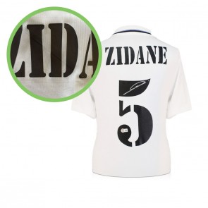 Zinedine Zidane Signed Real Madrid 2022-23 Home Football Shirt. Damaged B
