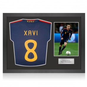  Xavi Hernandez Signed Spain 2010 Football Shirt. Icon Frame