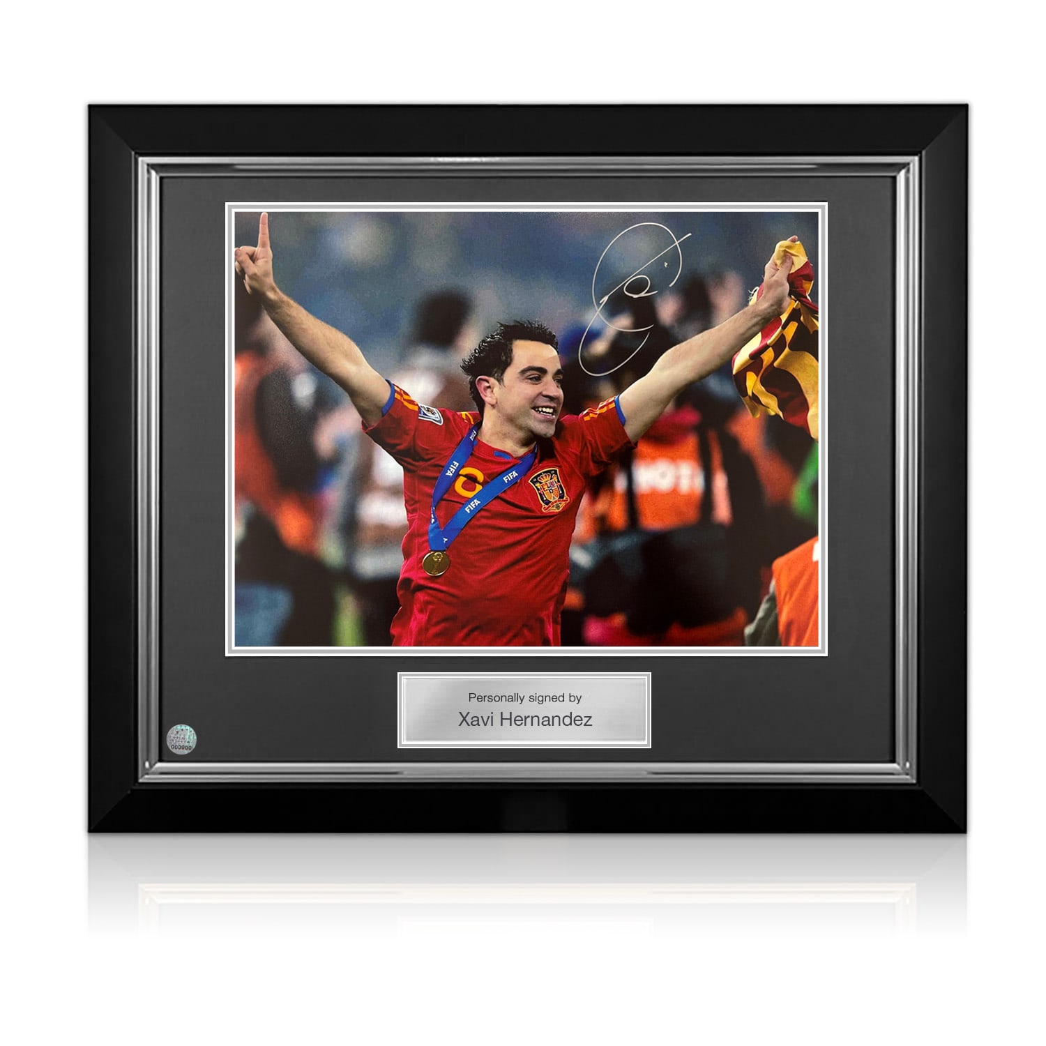 Xavi Hernandez Signed Spain Football Photo. Deluxe Frame