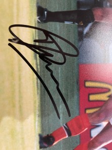 Dennis Bergkamp Signed Football Photo: Holland Goal. Damaged A