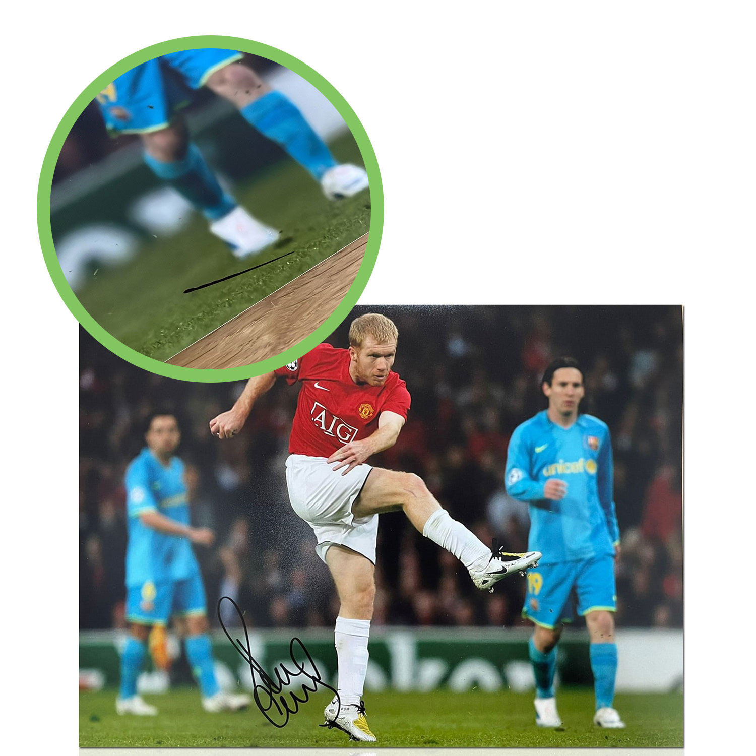 Paul Scholes Signed Manchester United Football Photo: Barcelona Volley. Damaged A