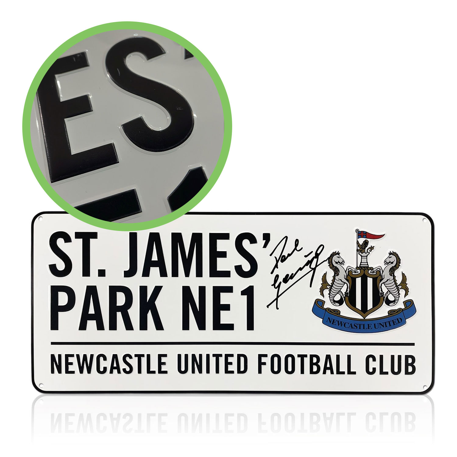 Paul Gascoigne Signed Newcastle United Street Sign. Damaged C