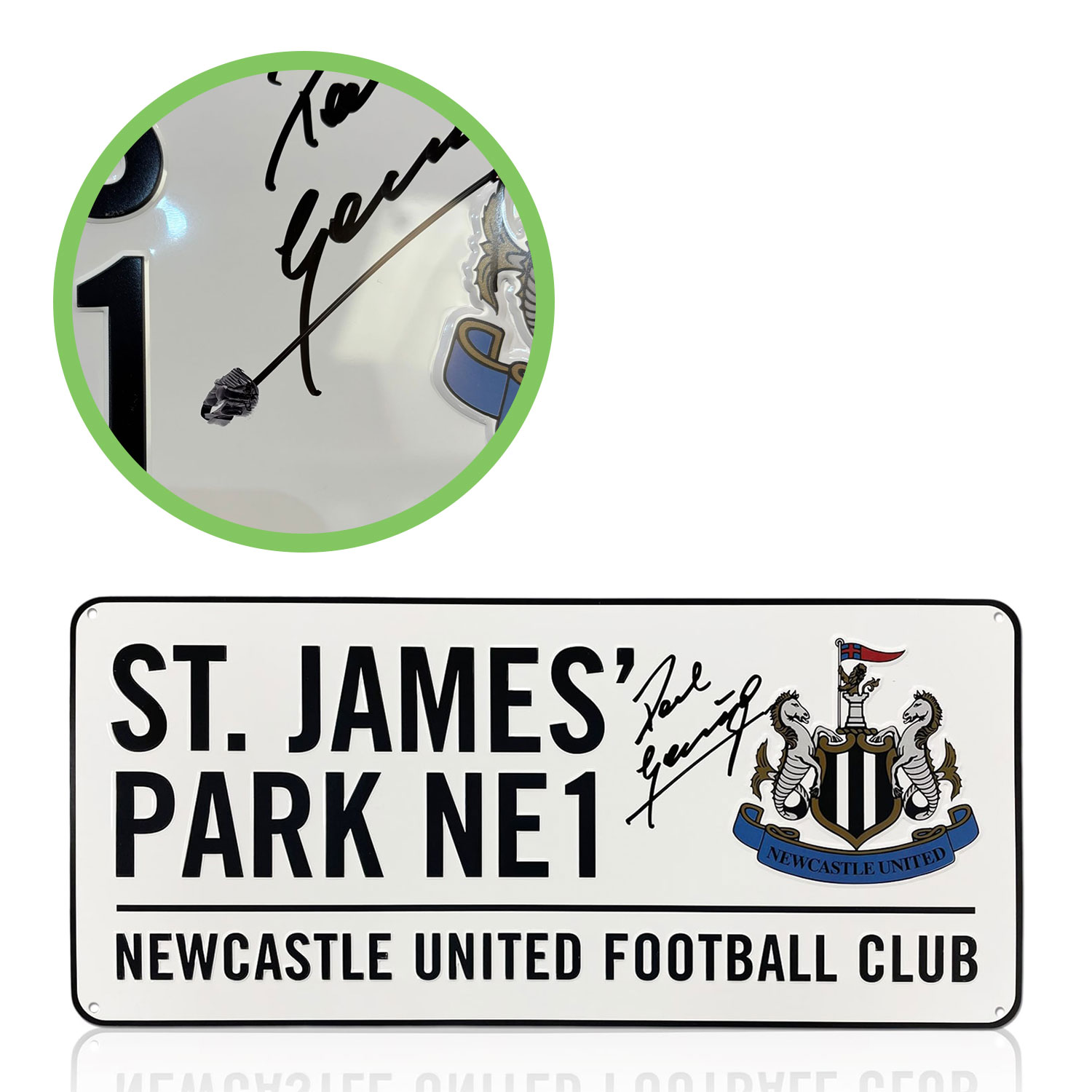 Paul Gascoigne Signed Newcastle United Street Sign. Damaged D