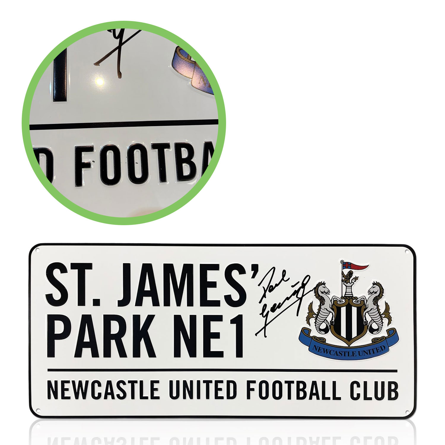 Paul Gascoigne Signed Newcastle United Street Sign. Damaged E