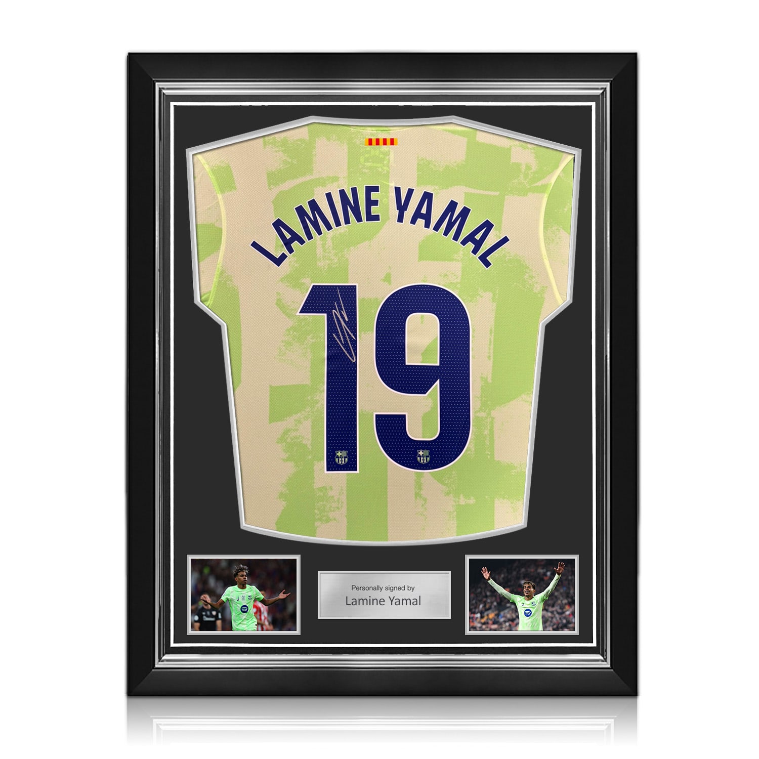 Lamine Yamal Signed 2024-25 Barcelona Third Football Shirt. Superior Frame