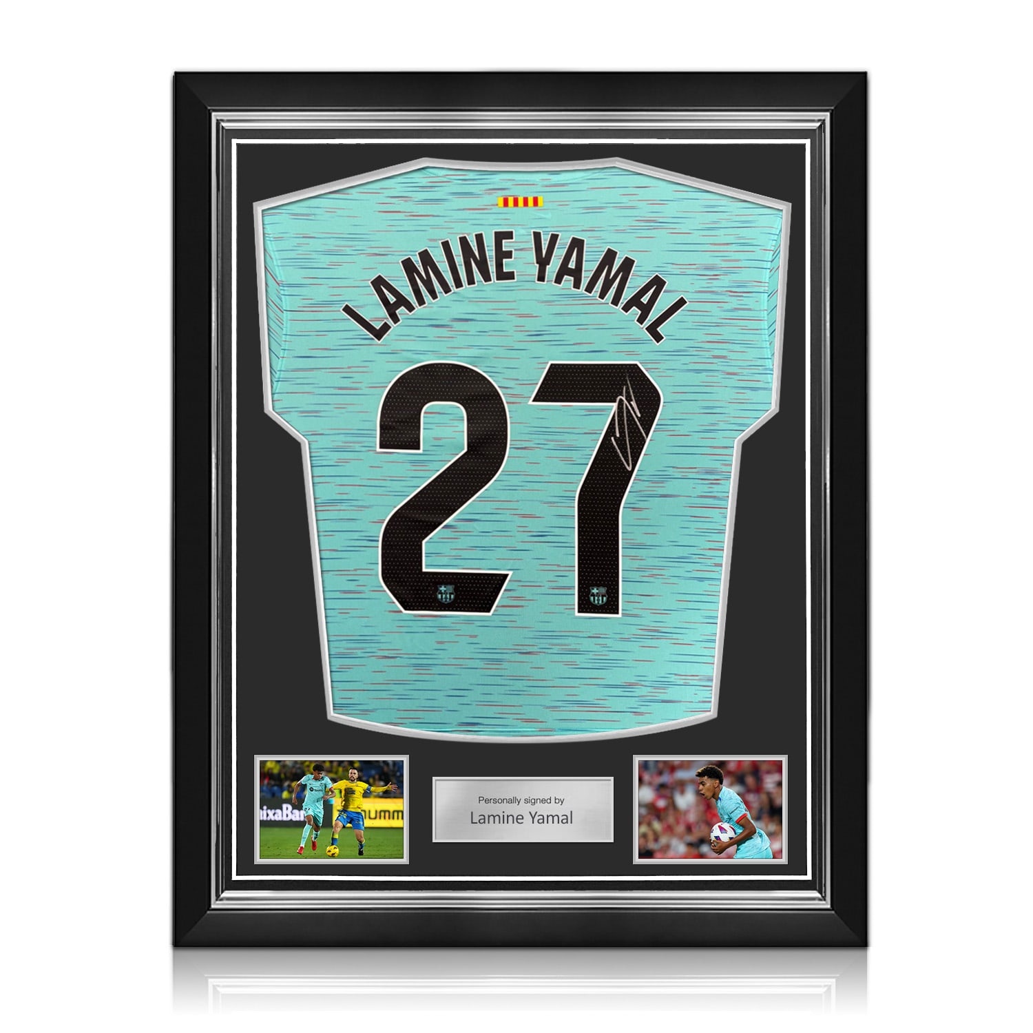 Lamine Yamal Signed Barcelona 2023-24 Third Football Shirt. Superior Frame