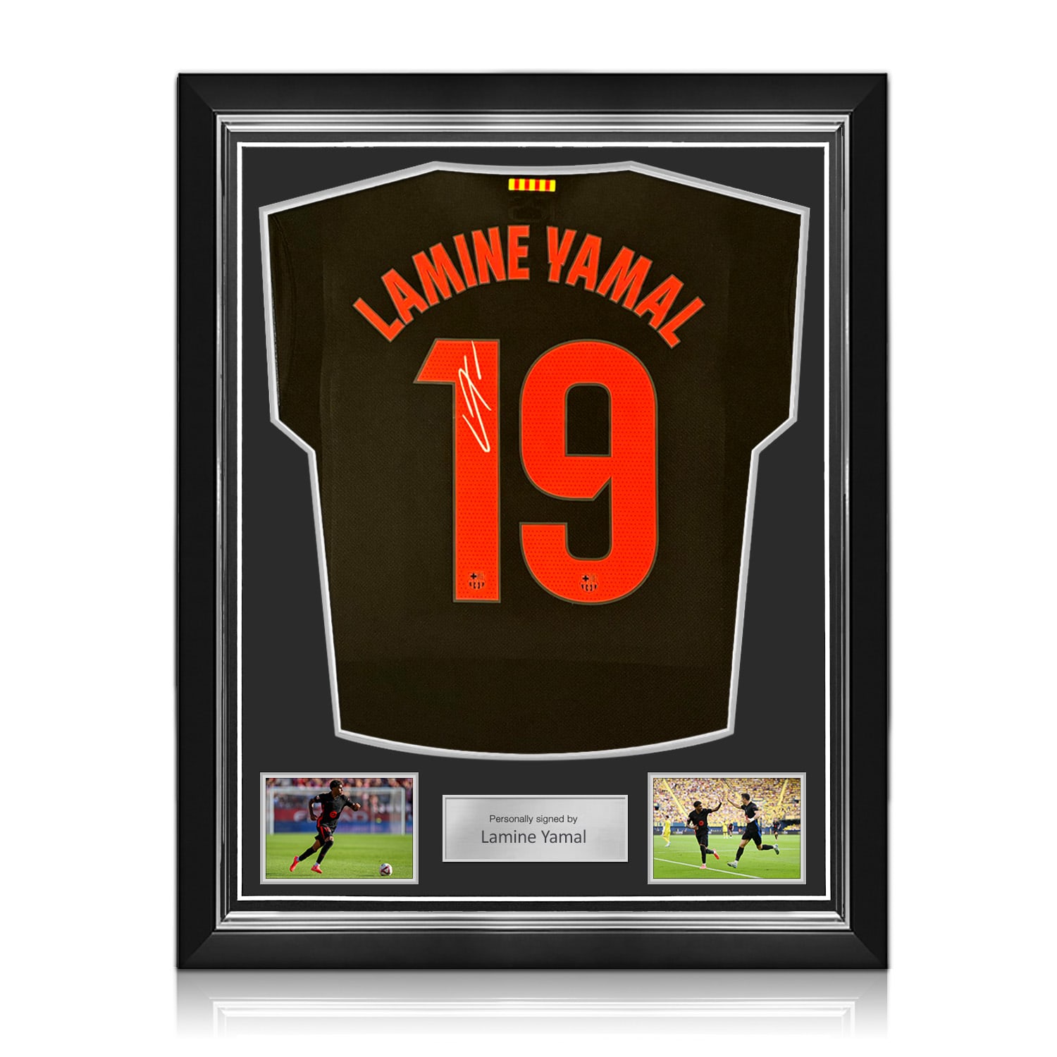 Lamine Yamal Signed 2024-25 Barcelona Away Football Shirt (Silver). Superior Frame