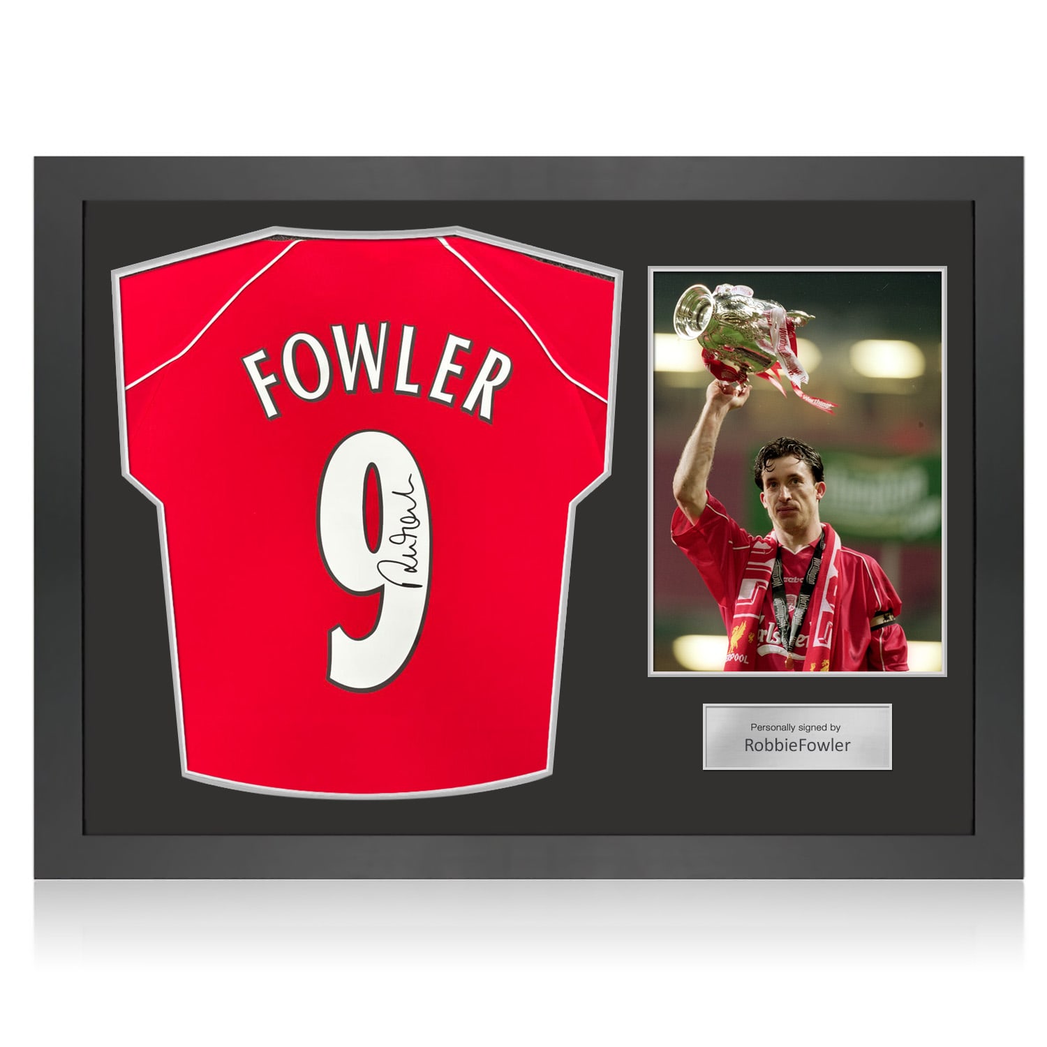 Robbie Fowler Signed Liverpool 2001 Home Football Shirt. Icon Frame