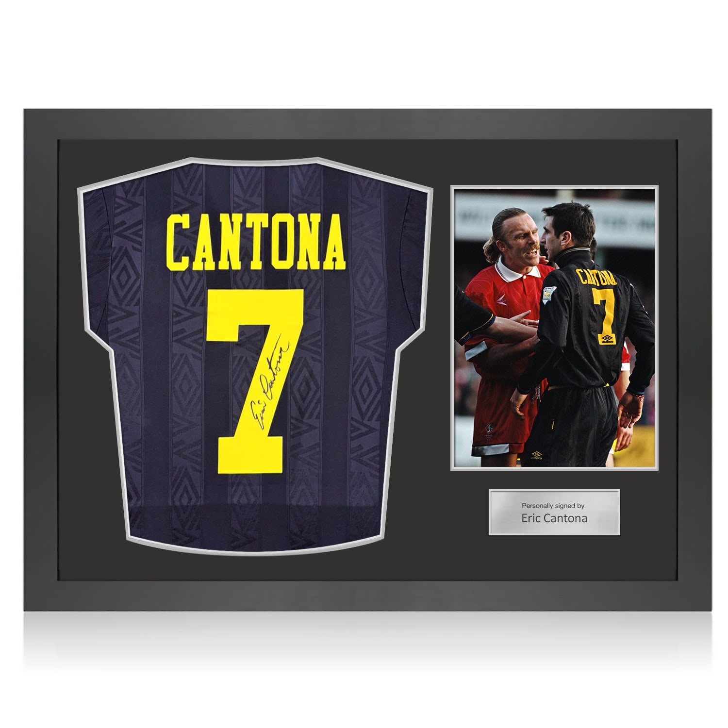 Eric Cantona Signed Original Manchester United 1994-96 Away Football Shirt. Icon Frame