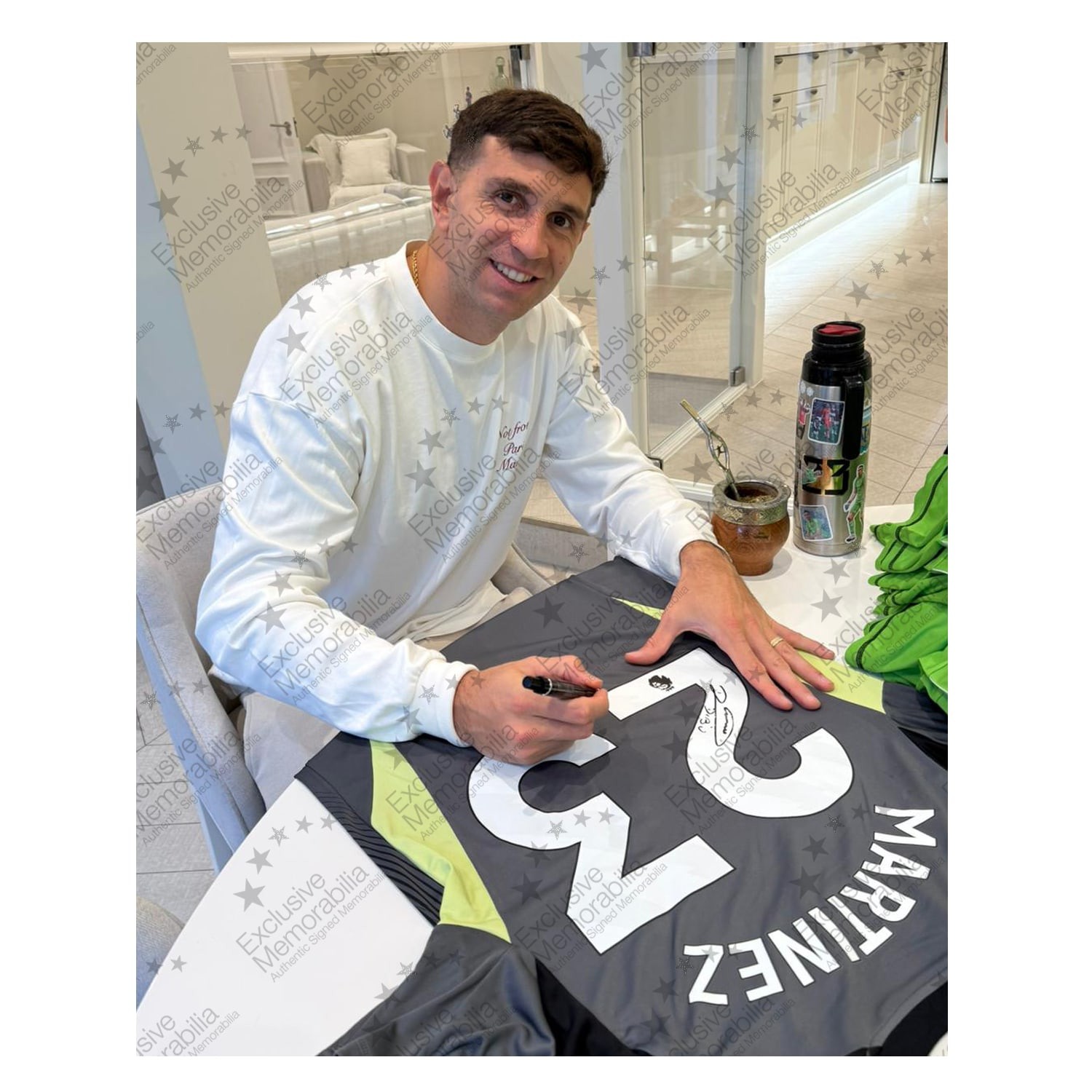 Emi Martinez Signed Aston Villa 2025-26 Goalkeeper Football Shirt (Dibu Signature). Damaged A