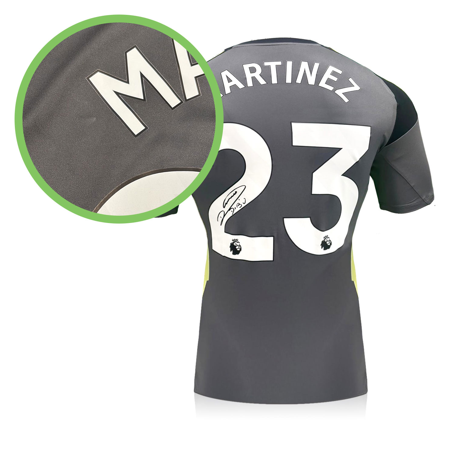 Emi Martinez Signed Aston Villa 2025-26 Goalkeeper Football Shirt (Dibu Signature). Damaged A