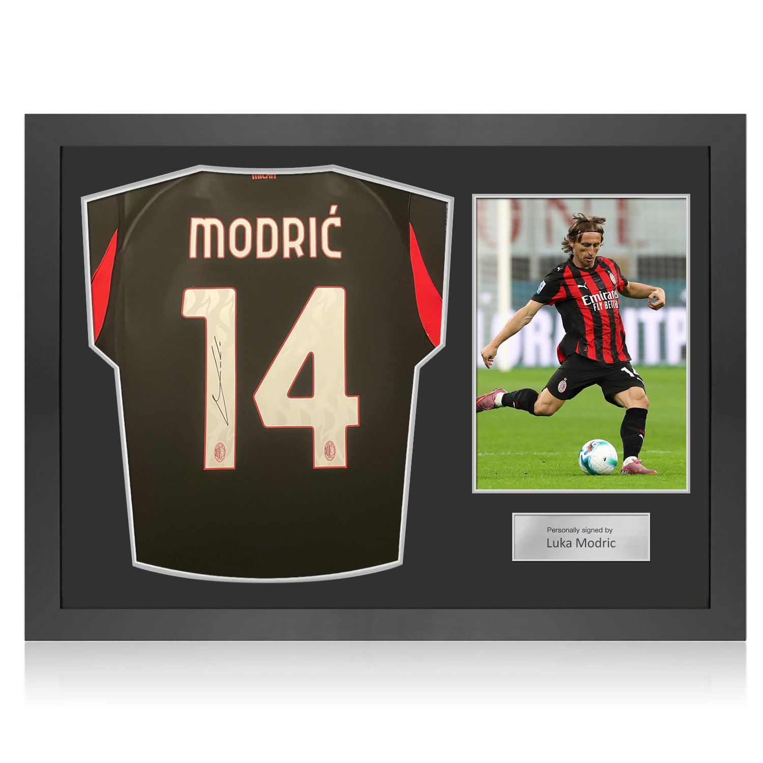 Luka Modric Signed AC Milan 2025-26 Authentic Home Football Shirt. Icon Frame