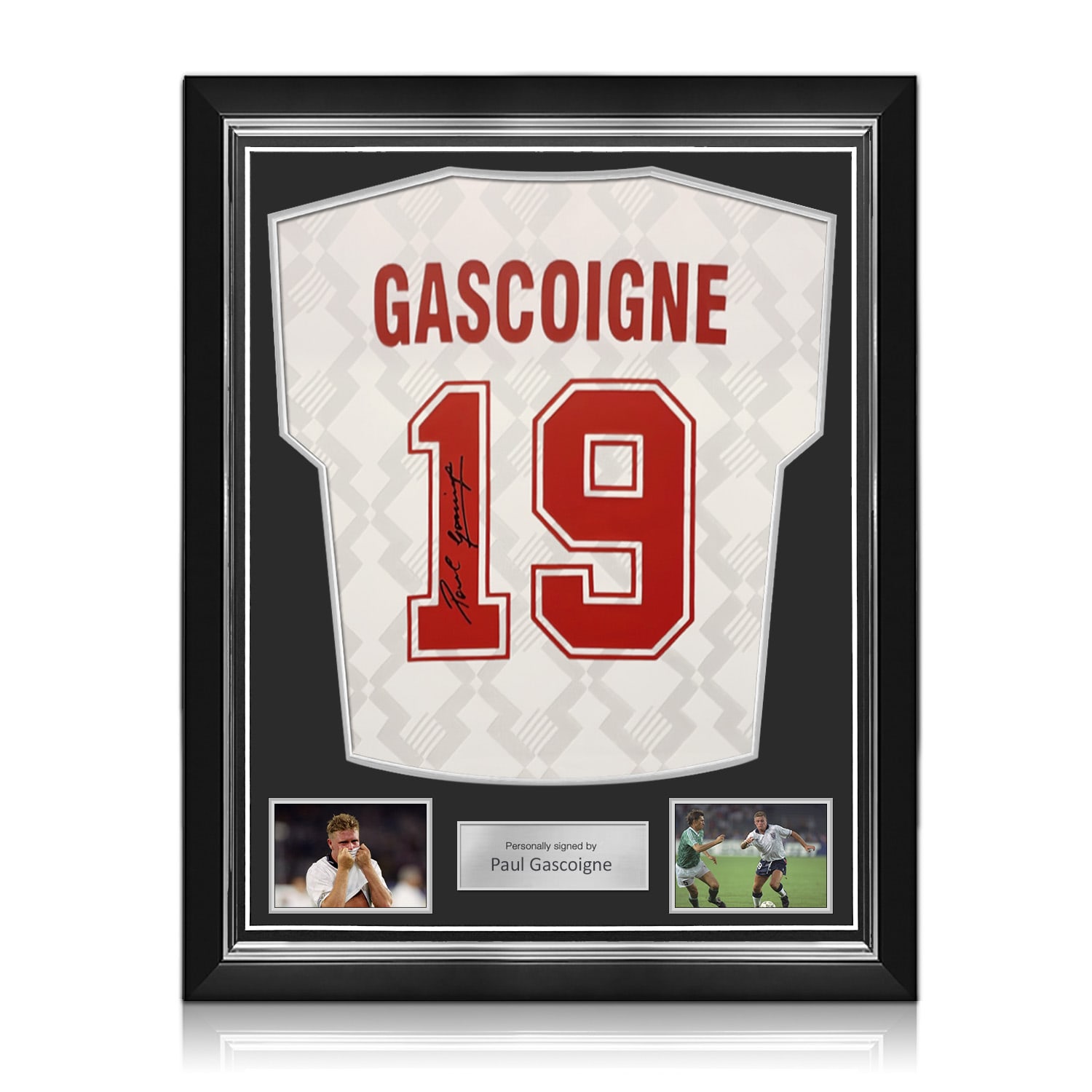 Paul Gascoigne Signed England 1990 Home Football Shirt. Superior Frame