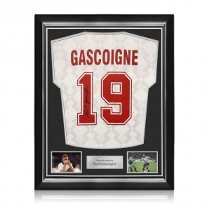 Paul Gascoigne Signed England 1990 Home Football Shirt. Superior Frame