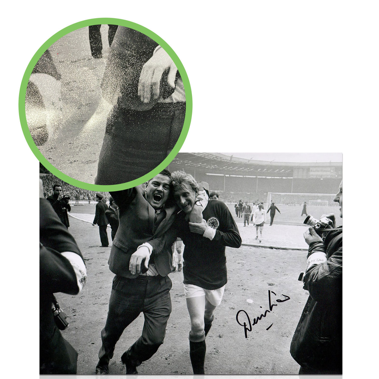 Denis Law Signed Scotland Photograph: 1967 Win At Wembley. Damaged B